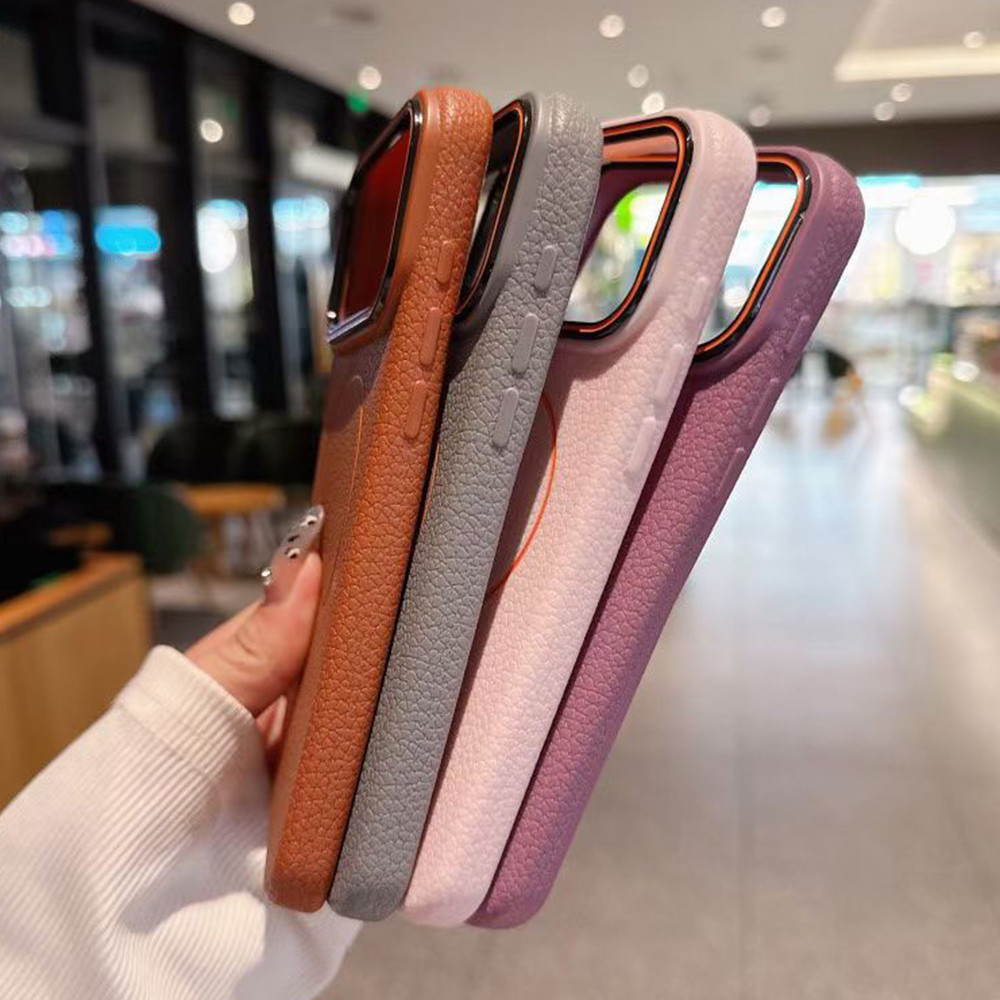 Ốp Điện Thoại Da Lychee Từ Tính Cho iPhone 17 Pro Max 17 Air 16 15 14 13 12 11 Vỏ Bảo Vệ Chống Sốc