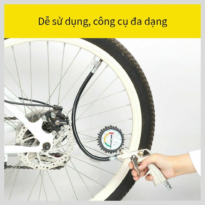 Đồng Hồ Bơm Hơi Áp Suất Lốp Kèm Đầu Vòi Bơm Hơi Xe Máy Xe Ô Tô, Sử Dụng Cho Mọi Loại Xe