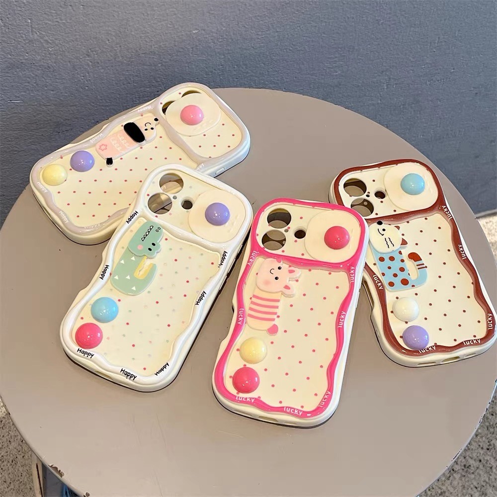 Ốp điện thoại cửa sổ trượt 3D Dot Dog Cat cho iPhone 17 Pro Max 16 Plus 15 14 13 12 11 Vỏ bảo vệ chống sốc