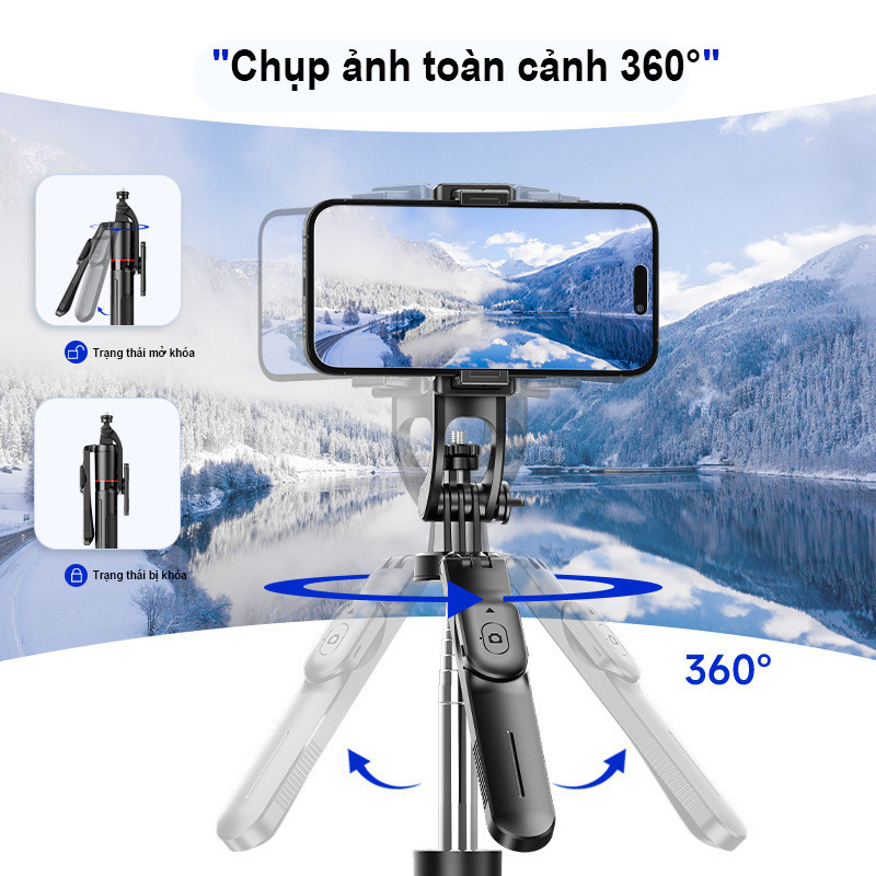 Gậy Selfie 3 Chân 1m7 - Bluetooth Từ Xa, Xoay 360° Linh Hoạt, Thiết Kế Gấp Gọn & Chống Trượt