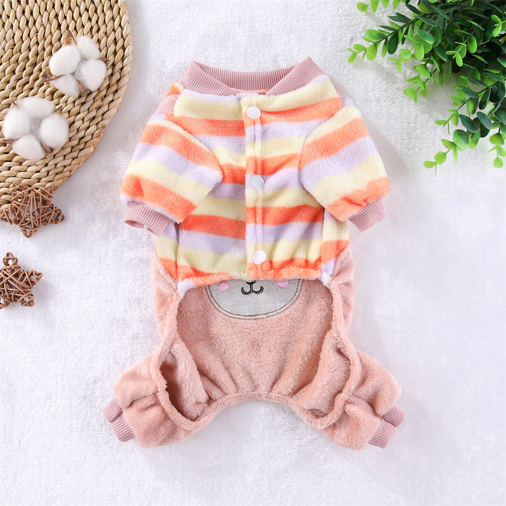 【Ready Stock】 Pet Warm Thickened Flannel Four-Leg Autumn and Winter Puppy Dog/Cat Teddy Traction Hooded Clothing Supplies Clothes EUau