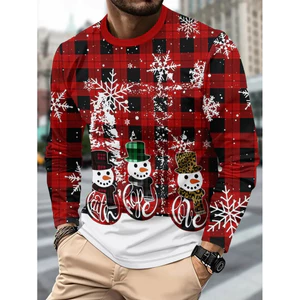 Áo thun dài tay in hình 3D, thiết kế cổ tròn, phù hợp mùa thu với chủ đề Ông già Noel cho Giáng sinh