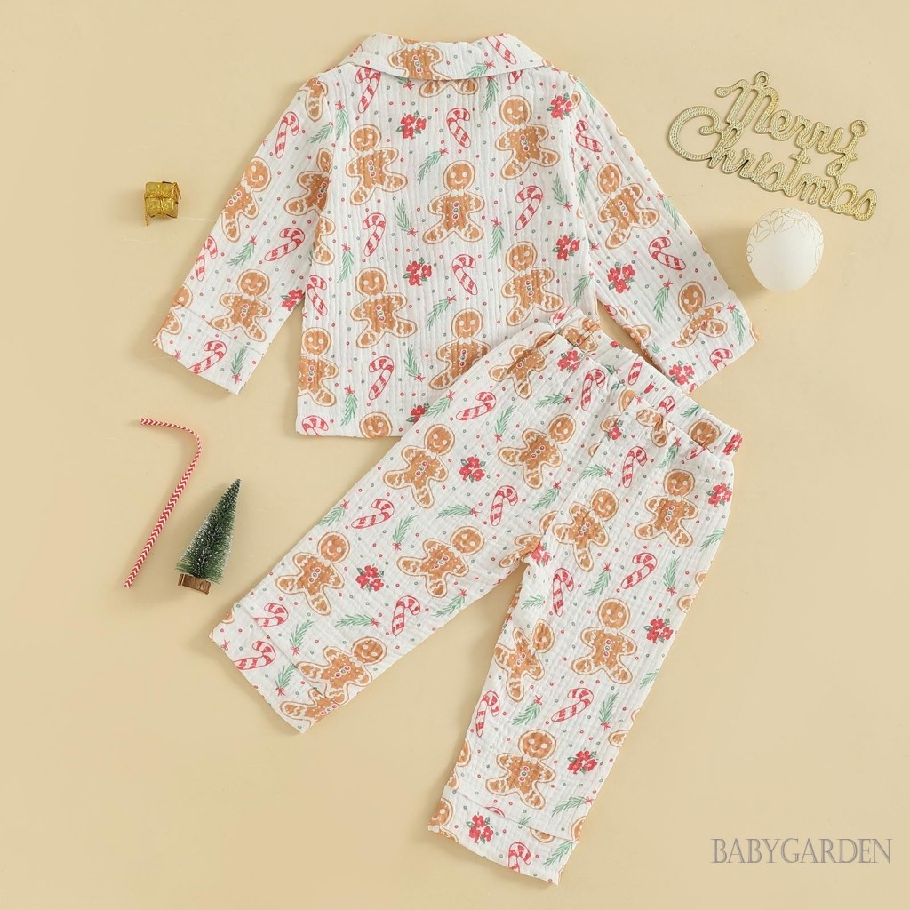 Bộ đồ ngủ Giáng sinh cho bé trai 1-5 tuổi Bộ đồ ngủ dài tay Cây / Gingerbread Man In áo sơ mi và quần Loungewear