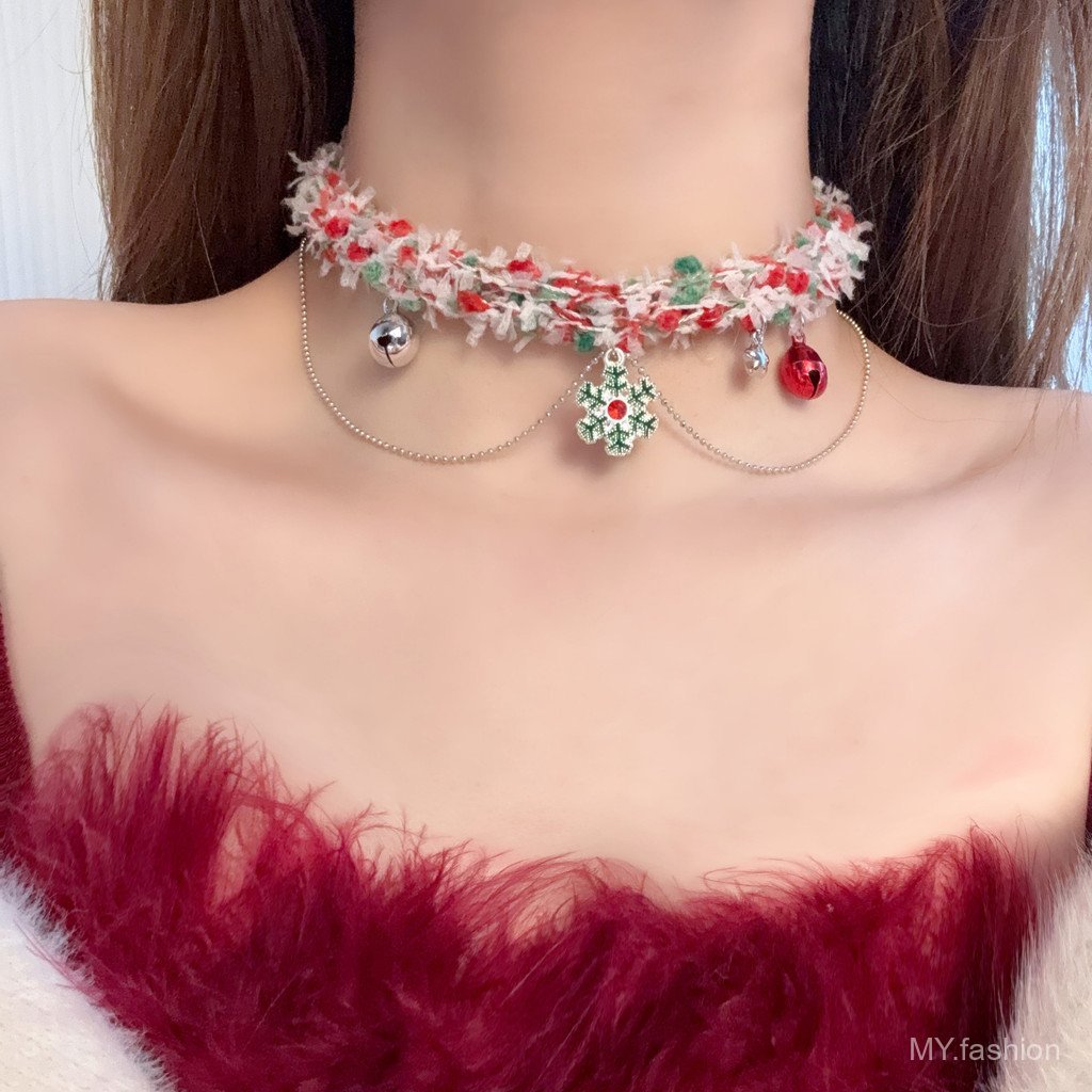 Mùa Đông Phong Cách Mới - Đồ Trang Trí Giáng Sinh Bông Tuyết và Cây Giáng Sinh, Vòng Cổ Xương Đòn Sang Trọng với Dây Xích