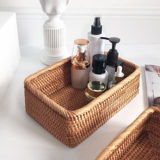 Tự Nhiên Phong Cách Mục Vụ Handmade Mây Để Bàn Bàn Cà Phê Giỏ Chứa Đồ Thích Hợp Cho Gia Đình Phòng Khách Phòng Ăn Nhà Bếp Đồ Chơi Trái Cây Đồ Ăn Nhẹ Đồ lặt vặt Bảo Quản