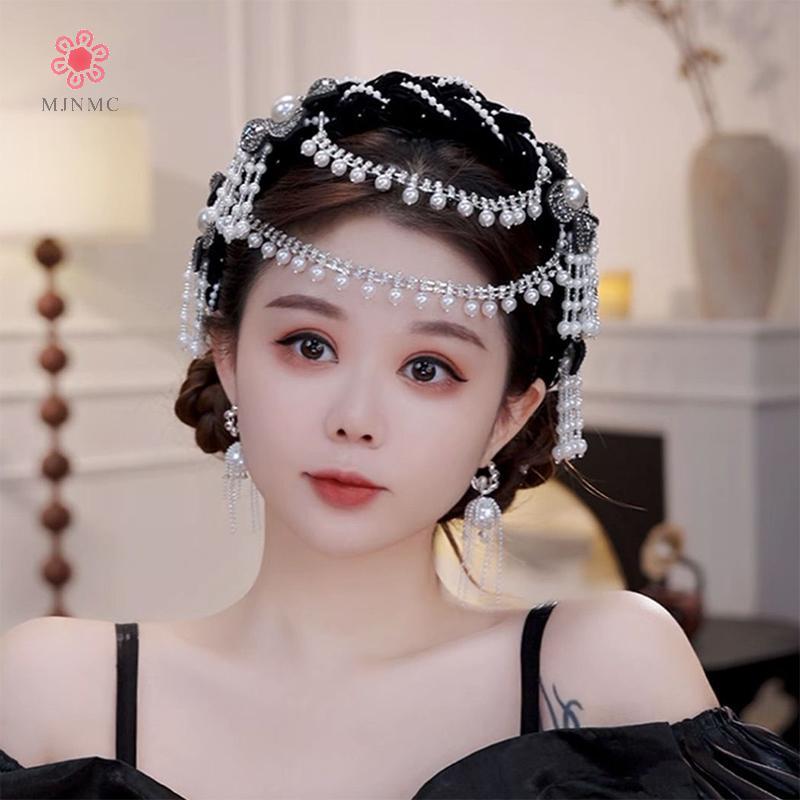 Mẫu mới phụ kiện tóc vòng cho cô dâu với ngọc trai có thể tháo rời, phù hợp đám cưới và khiêu vũ