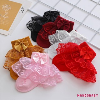 MG-Baby Girls Ruffle Ren Tất Siêu Mềm Trẻ Sơ Sinh Mắt Cá Chân Tất Đầm Công Chúa Có Nơ