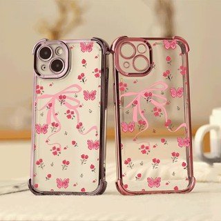 Nơ Bướm Bốn Góc Chống Rơi Lucency Ốp Lưng Điện Thoại Realme 15 14 13 12 11 Pro 15T 14X 12X 11x 5G Mạ Điện Chống Rơi Trong Suốt