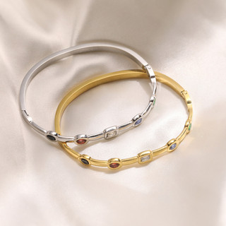 Châu Âu Mỹ ins Phong Cách Mới Vòng Tay Inox Zircon Mạ Vàng 18K Nữ