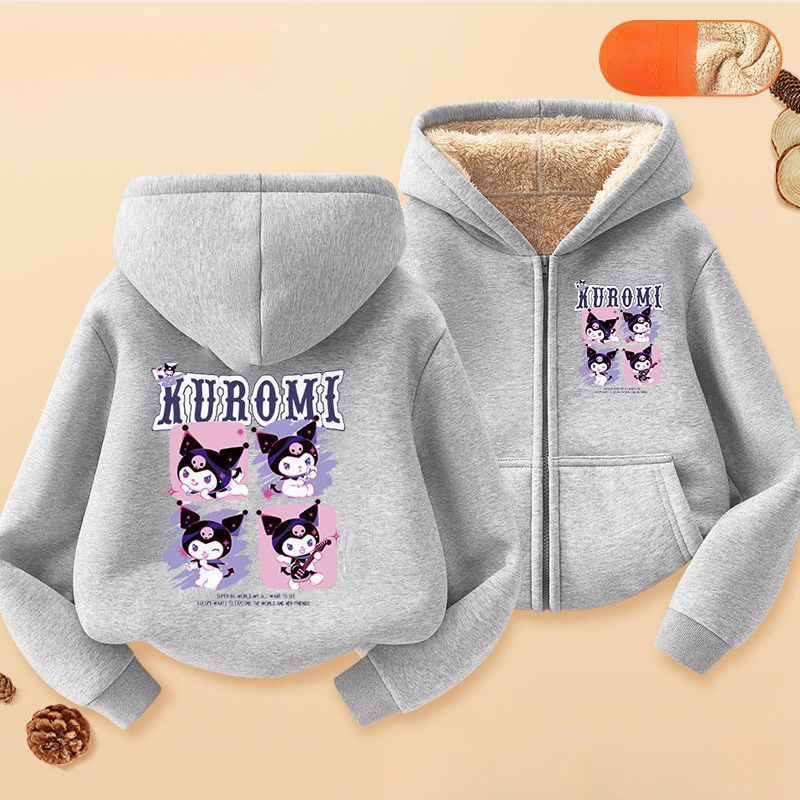 Áo Hoodie có khóa kéo dành cho trẻ em Kuromi 2025 Sanrio Thiết kế nhân vật Áo chui đầu mùa đông cho bé gái