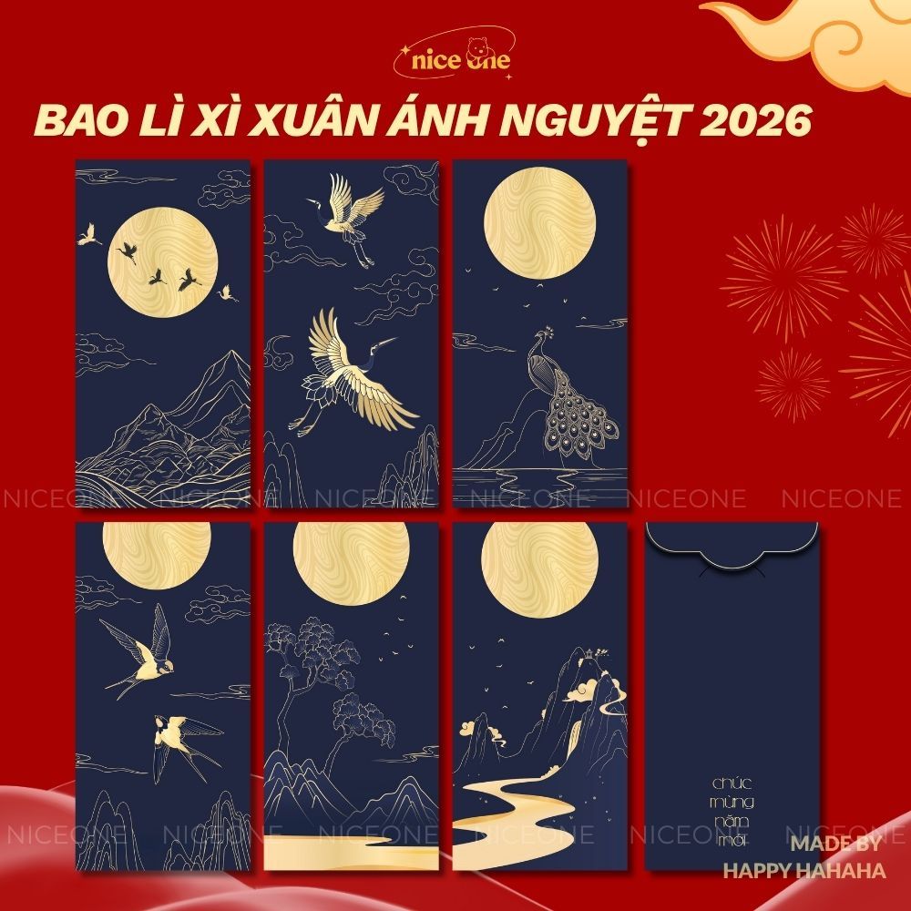 Bao lì xì Tết Bính Ngọ 2026 – Tết Việt xưa nay, sắc xuân dân gian , giấy dày C150 cán màng mịn