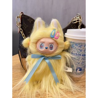 Labububu Vàng Lấp Lánh Tóc Dài Tùy Chỉnh Búp Bê Vinyl Mặt Dễ Thương Túi Đồ Chơi Quyến Rũ Hợp Thời Trang Trang Trang Trí 17cm