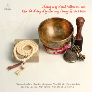 Chuông xoay Nepal Fullmoon 16cm Kèm bộ chuông chày kim cang – tràng hạt Mã Não - CXNP101