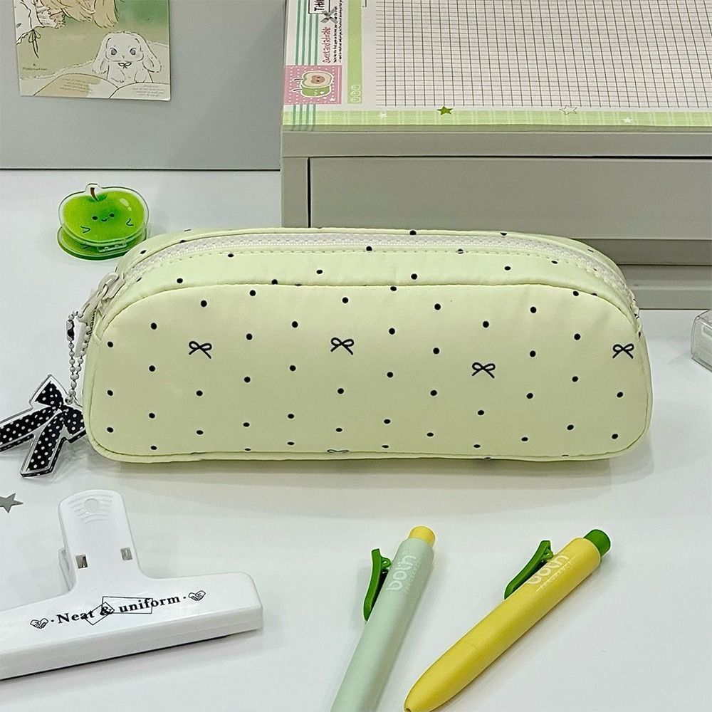 Bút Chì THFENG, Túi Đựng Bút Đa Năng Dung Tích Lớn, Kawaii Chấm Bi Nơ Cảm Ứng Mềm Văn Phòng Phẩm Túi Bảo Quản Trở Lại Trường Học