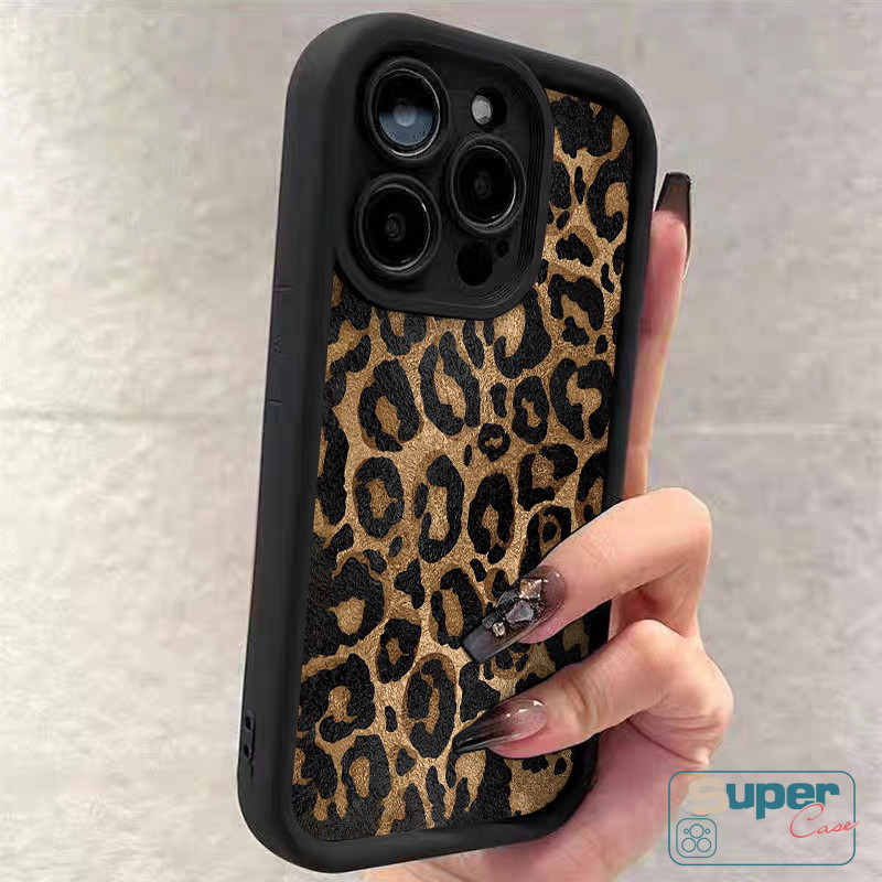 Ốp Lưng Tương Thích Cho IPhone 17 16 11 13 15 12 14 Pro Max 17 16 14 15 12 13 Pro 7Plus 8 15 7 14 16 6s 6 Plus XR XS X Max Air Full Màn Hình Thời Trang Da Báo Nâu Bao da mắt thiên thần