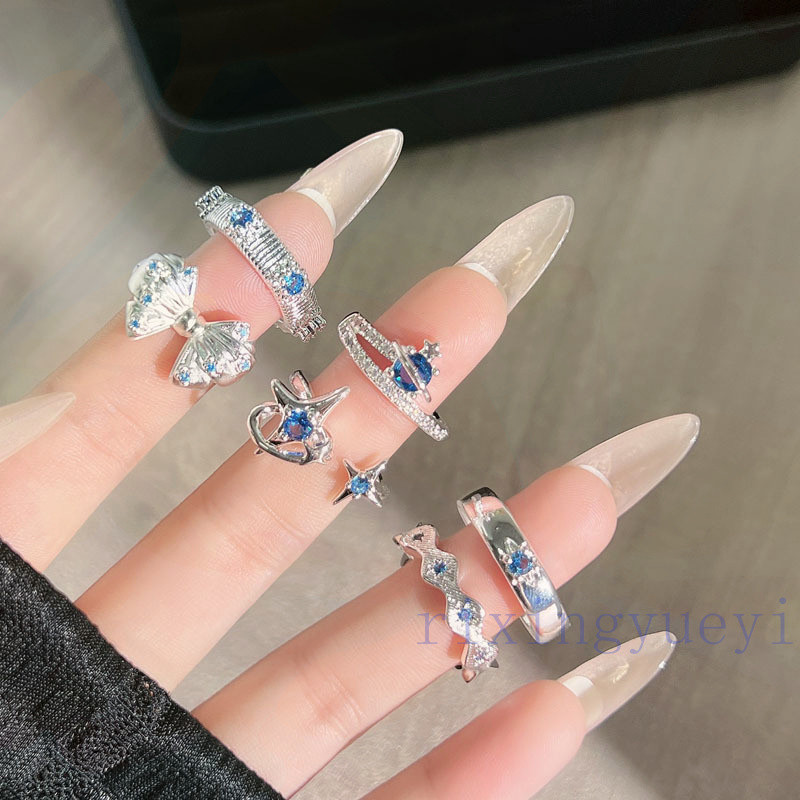[RYX] Nhẫn Nơ Nữ Bầu Trời Đầy Sao Xanh Series Nhẫn Hành Tinh Thời Trang & Ngọt Ngào