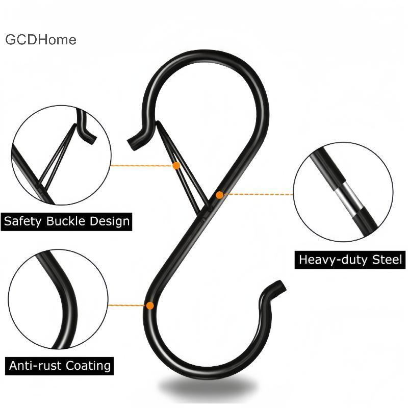 GCDHome 10 chiếc Móc treo có khóa an toàn, móc tủ quần áo hình chữ S kim loại nặng HOT