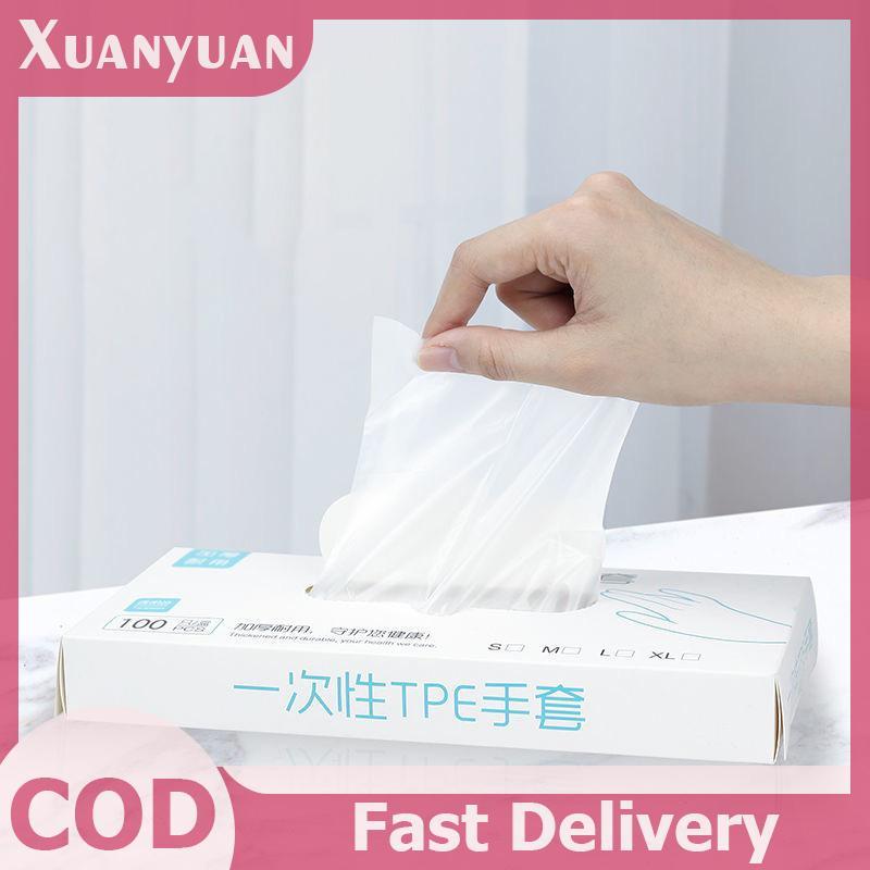 XUAN 50 / 100 Chiếc Găng Tay Cao Su Miễn Phí TPE Găng Tay Dùng Một Lần Trong Suốt Axit Chống Trơn Trượt An Toàn Làm Việc Cấp Thực Phẩm Găng Tay Vệ Sinh Gia Đình VN