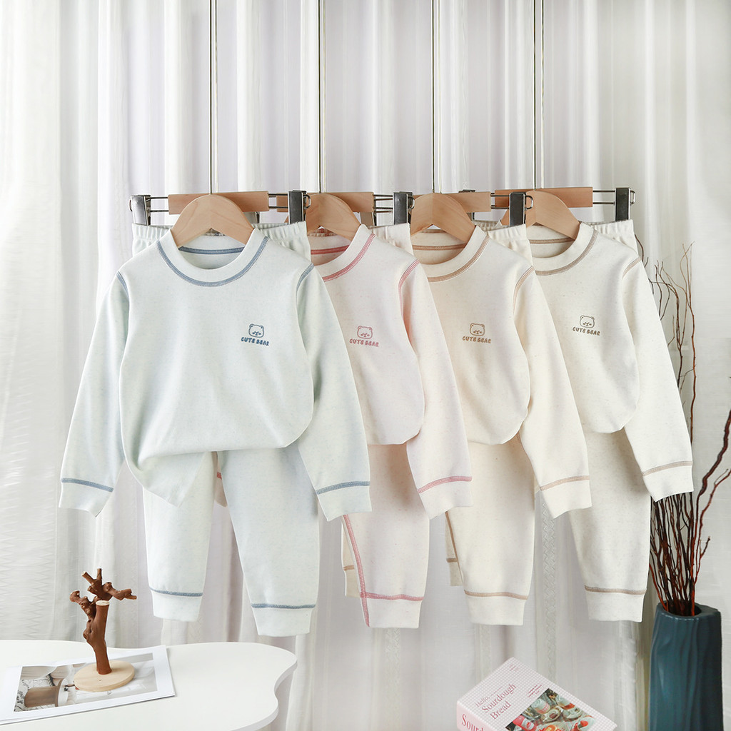 Bộ đồ lót Cotton màu trẻ em Thu đông Bộ kháng khuẩn không xương cỡ 73-170​ E71A
