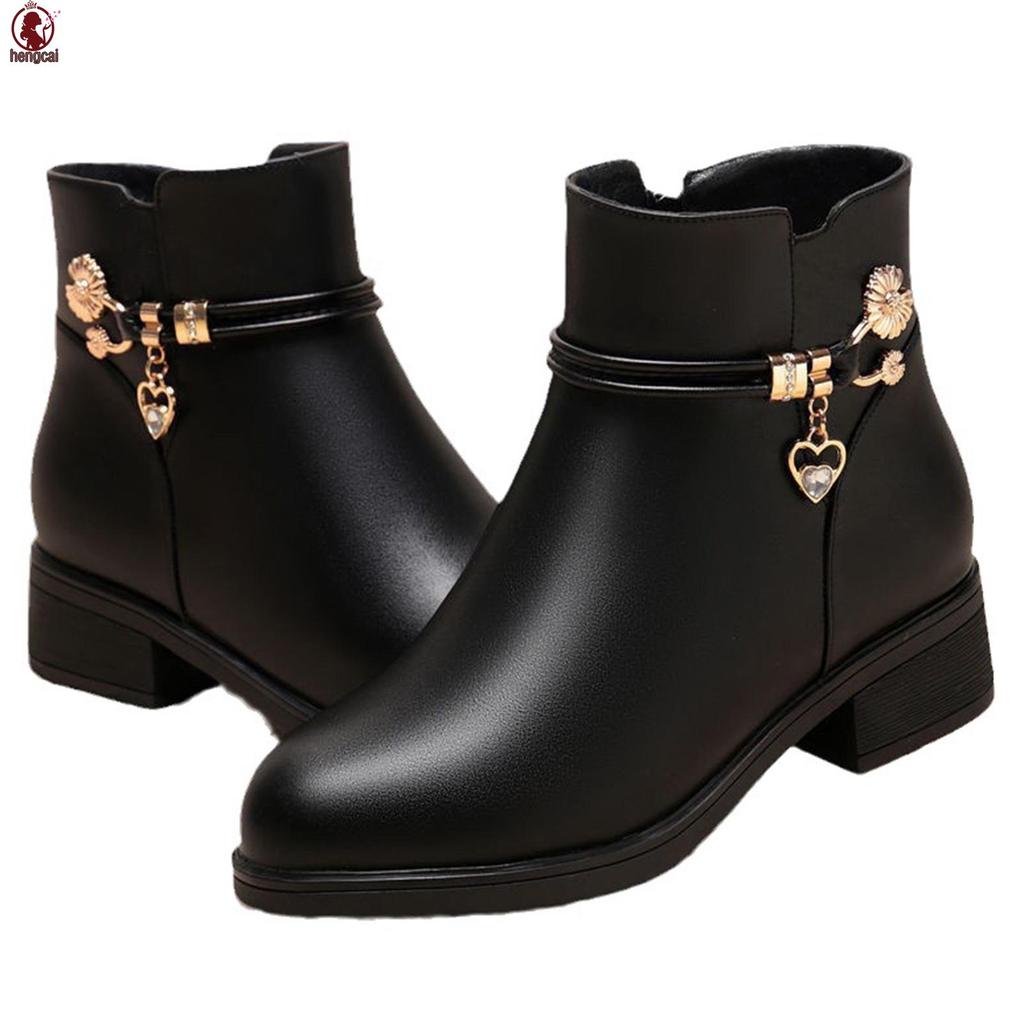 Nữ Chunky Gót Chân Booties Mềm Da PU Ấm Mắt Cá Chân Booties Giày Đi Mưa Quà Tặng Giáng Sinh Sinh Nhật Năm Mới