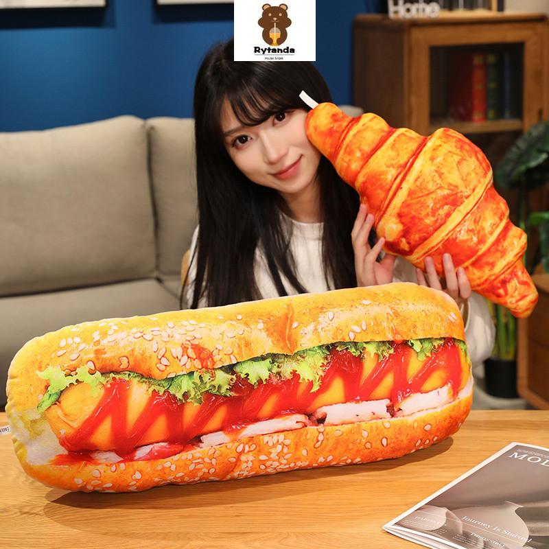 Rytanda Gối sang trọng hình bánh mì dễ thương, nhồi bông mềm, trang trí phòng ngủ, quà sinh nhật, búp bê ngủ trẻ em