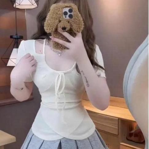Áo Thun Nữ Bigsize Tay Ngắn Cổ Yếm Xoắn Eo Big size 45-85kg ESHOP Áo Thun Gân Đẹp Dễ Thương MS472