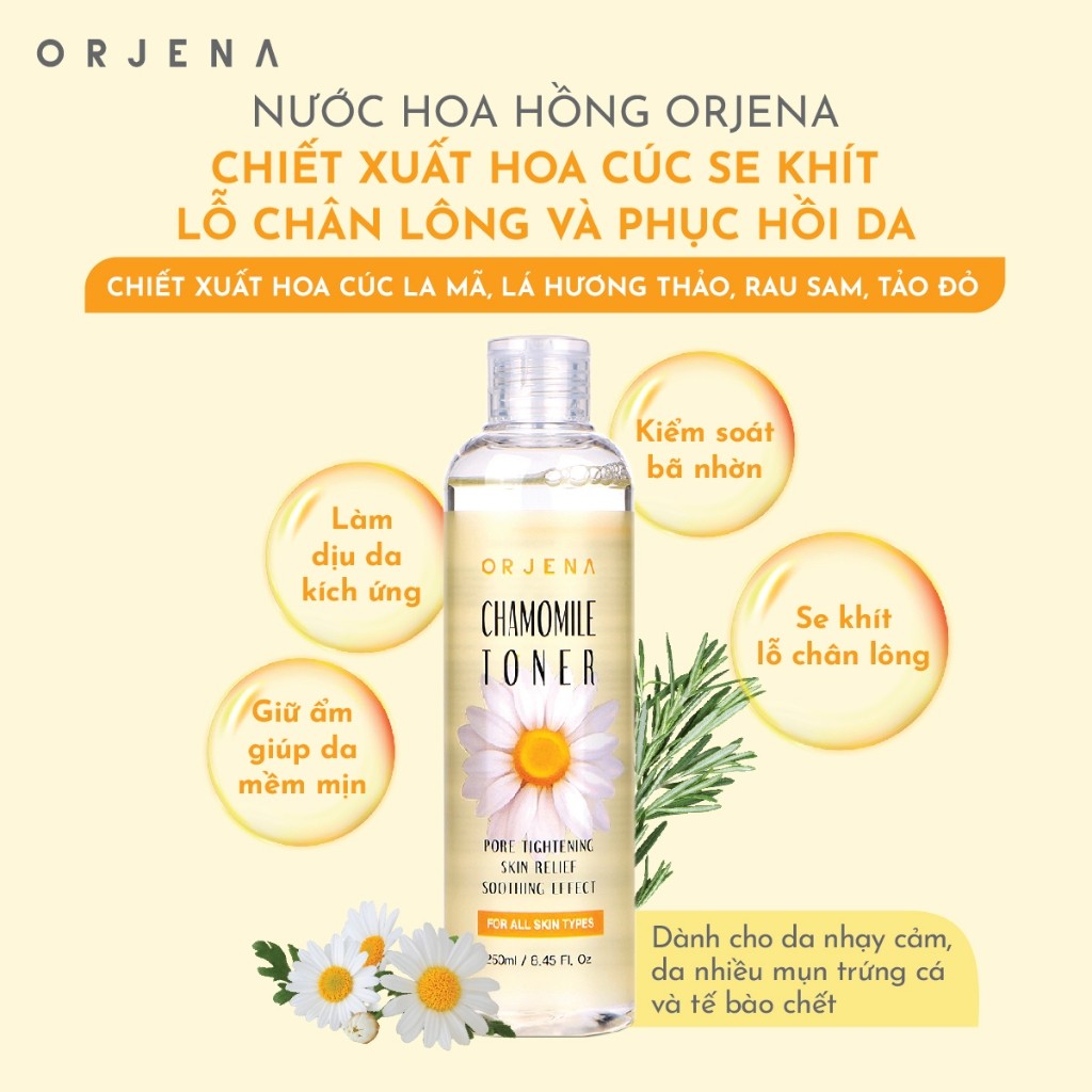 Nước Hoa Hồng Orjena chiết xuất hoa cúc se khít lỗ chân lông và phục hồi da 250ML