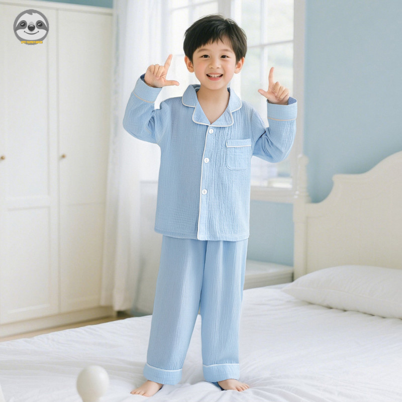 Quần áo trẻ em có ve áo màu trơn / Quần dài tay bé trai bé gái Quần dài tay / Bộ đồ ngủ trẻ em thoải mái ấm áp