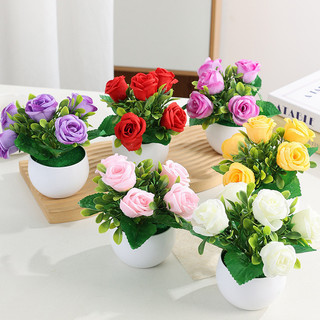 [BÁN] Hoa Nhân Tạo Chậu Hoa Hồng Giả Cây Cảnh Mini Trang Trí Nhà Thẩm Mỹ Phòng Khách Bàn Làm Việc Văn Phòng Trang Trí Hoa Nhựa Trang Trí Tiệc Cưới Quà Tặng 15cm