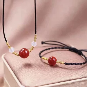 Vòng cổ và vòng tay keo đậu đỏ phong cách mới, thiết kế đơn giản - Quà tặng ý nghĩa cho cặp đôi