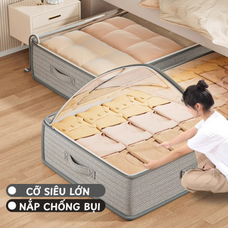 Hộp Đựng Quần Áo Chăn Mền Gấp Gọn Cỡ Lớn, Hộp Vải Đựng Đồ Có Nắp Đậy Chống Bụi, Ngăn Chia Tiện Lợi