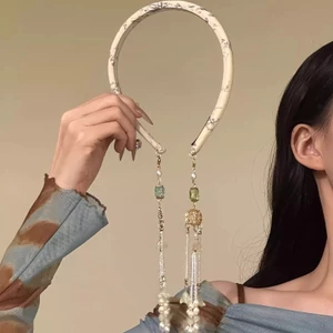 Mauropoli băng đô tua rua cổ điển màu mực xanh, phù hợp phong cách dân tộc và kẹp tóc
