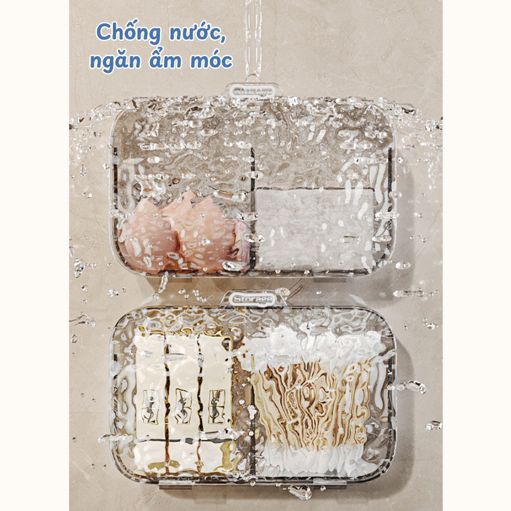 Hộp Đựng Bông Tẩy Trang, Bông Ngoáy Tai Có Nắp Chống Bụi DINO, Hộp Đựng Mỹ Phẩm 2 Ngăn Dán Tường