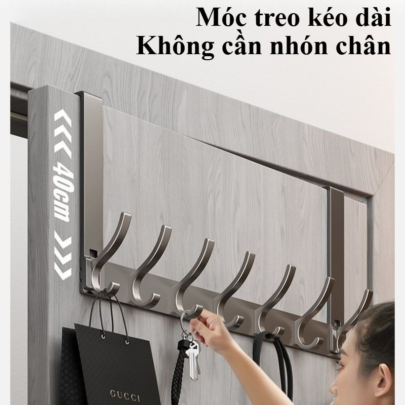 Thanh Móc Treo Cửa Nhôm Anod Hóa Chống Gỉ Lắp Đặt Không Cần Khoan Phù Hợp Cửa Dày Dưới 4.6cm