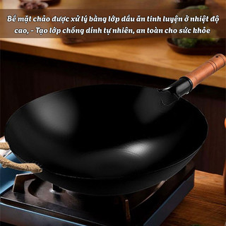 Chảo Thép Tôi Cao Cấp IKEA Mama - Chống Dính Tự Nhiên, Tay Gỗ Cách Nhiệt, Dùng Bền Lâu