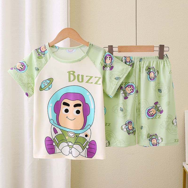 Bộ Đồ Ngủ Trẻ Em Tay Ngắn + Quần Short Bộ Hai Mảnh Mỏng Thân Thiện Với Da Loungewear Trẻ Em Loungewear Ngắn Tay Mỏng Hoạt Hình Vừa Lớn Trẻ Em Bộ Đồ Ngủ Disney ZQ