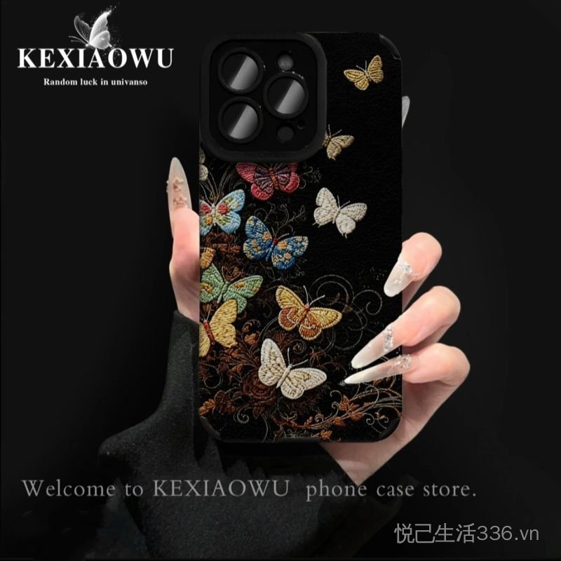 Bướm Màu Thích Hợp Cho 17promax iPhone 15 14 13 12 11 Vòng Tay Đen 16PRO Chống Sốc 16E