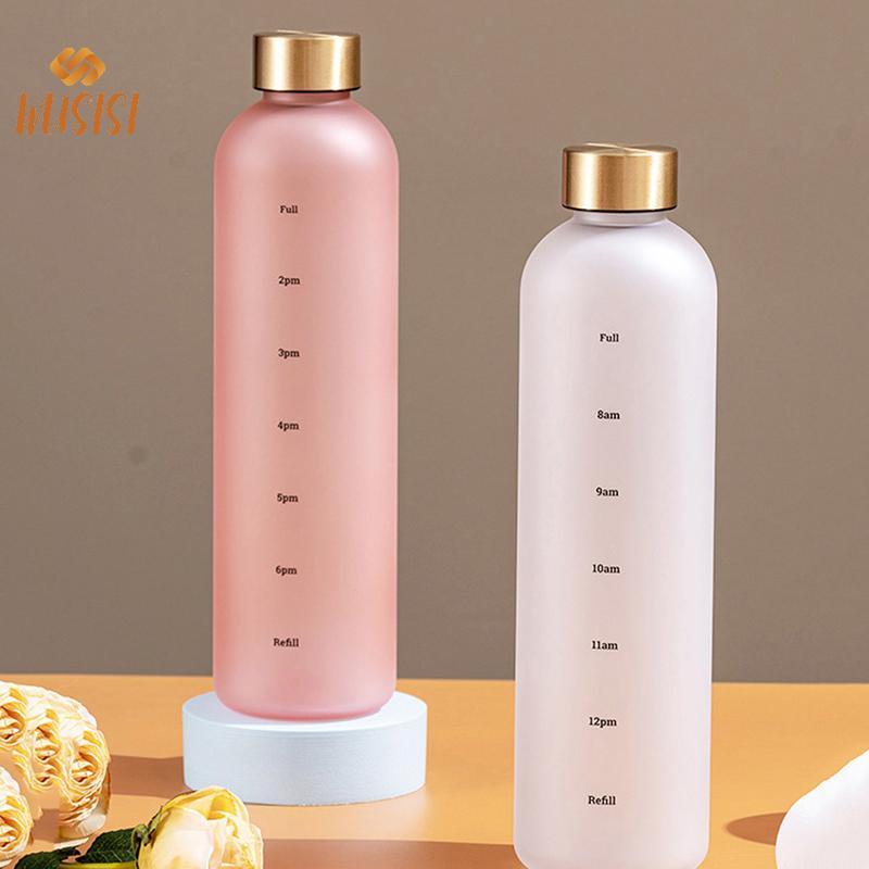 [WUSISI] Bình Nước 1L Có Dấu Thời Gian 32 OZ Thể Dục Thể Thao Du Lịch Ngoài Trời Di Động Chống Rò Rỉ Đồ Uống Không Chứa BPA Chai Nước Mờ MỚI
