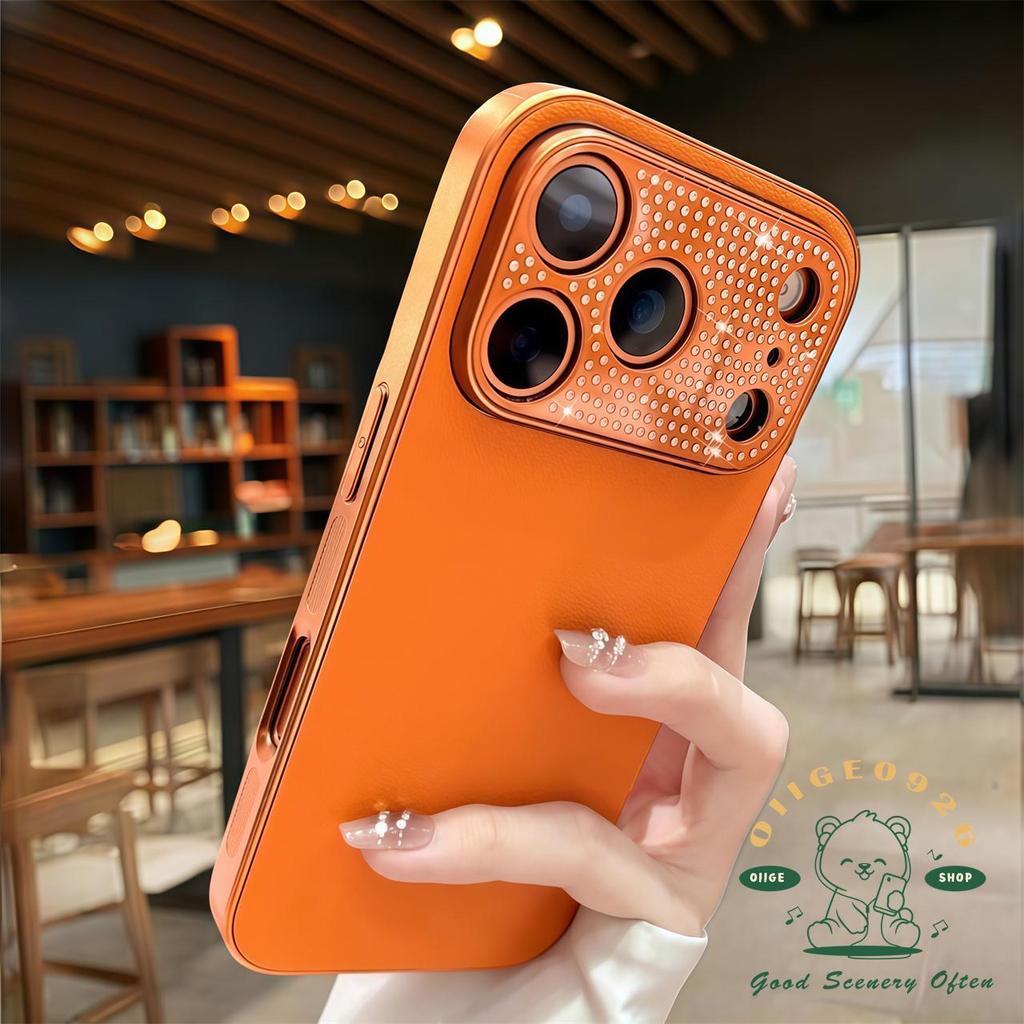 【 Ốp lưng iPhone17 】 Vỏ điện thoại da kim cương mờ màu cam iphone17 Pro Max 16 15 14 13 cho vỏ iPhone Vỏ mềm silicon TPU chống sốc