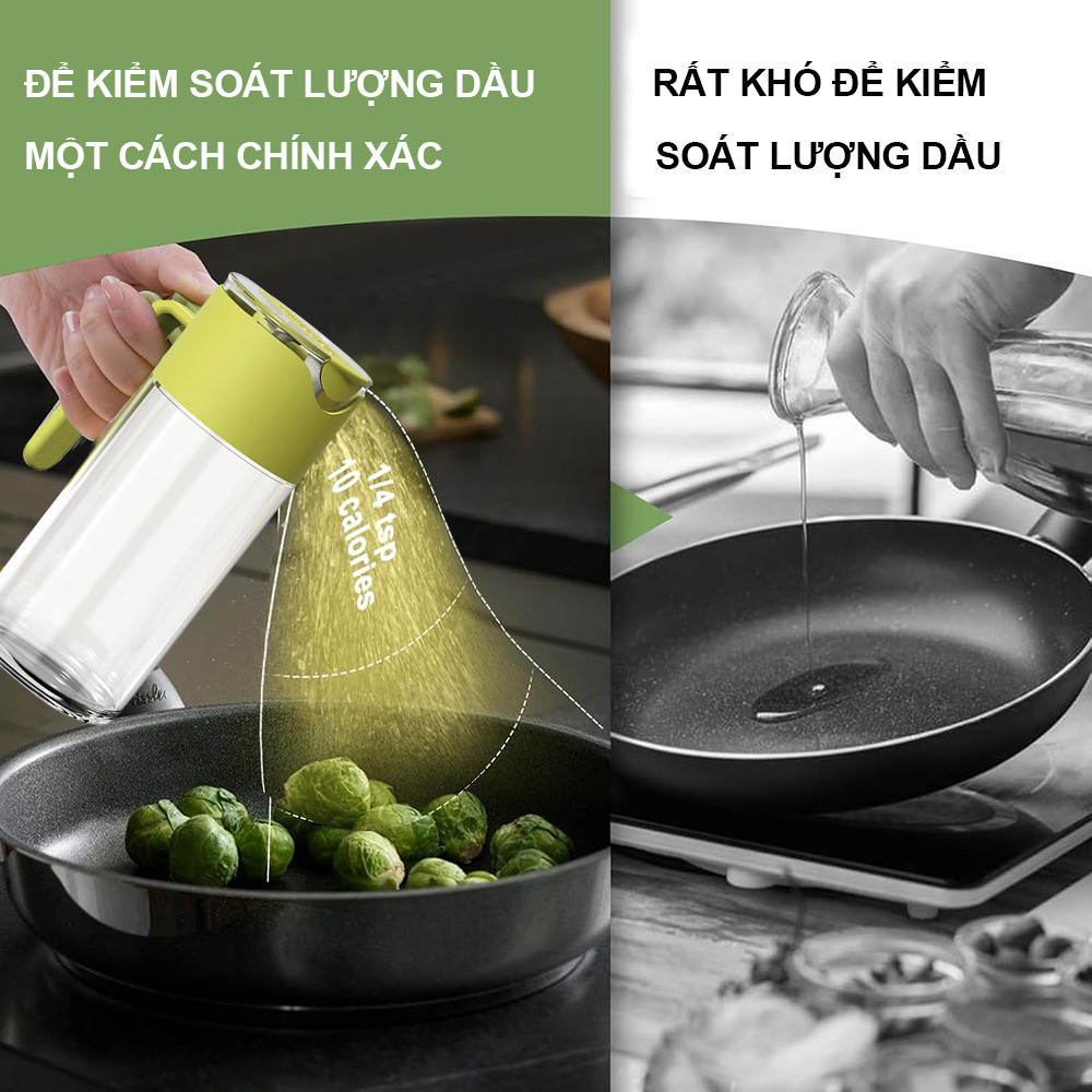 Chai đựng dầu ăn thủy tinh thông minh cao cấp nắp tự đóng mở, bình đựng dầu ăn thủy tinh có đế silicon chống trượt