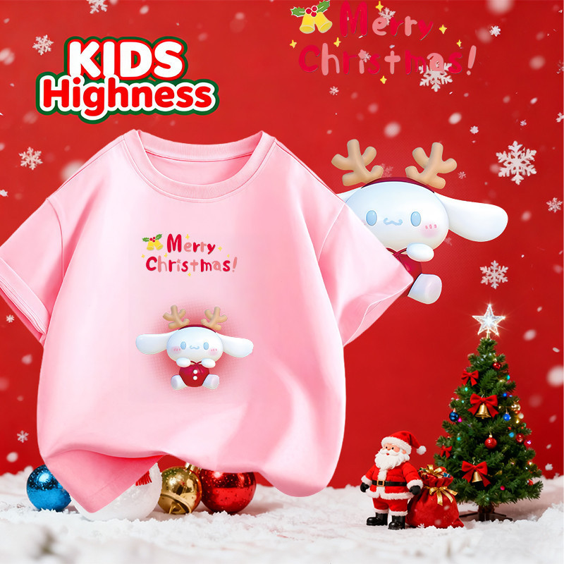 Áo thun ngắn tay chủ đề Giáng sinh Cinnamoroll đáng yêu có thiết kế in hình ngày lễ hội