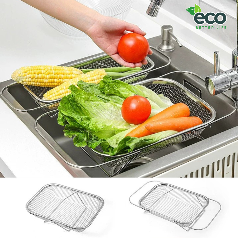 Rổ Rửa Rau Lưới Inox 304 Để Bồn Rửa Chén Kéo Giãn Thông Minh, Giá Gác ...
