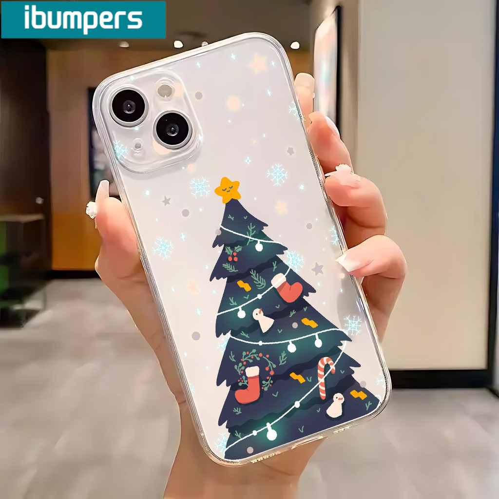 Ibumpers Ốp Điện Thoại Cây Giáng Sinh Trong Suốt Mềm Cao Cấp Chống Sốc Cho iPhone 11 12 13 14 15 16 17 Pro Max IP 7 8 Plus Iphon X XS XR Xs max