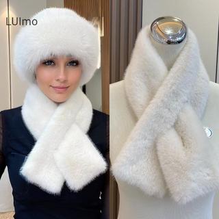 LUImo Nữ Mùa Đông Ấm Áp Làm Dày Cổ Chữ Thập Khăn Màu Trơn Giả Lạnh Khăn Thời Trang Mềm Lông Cổ Ấm Hơn SBS