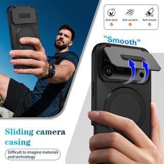 Dành cho iphone 17 Pro Max Ốp điện thoại có nắp máy ảnh trượt Chân đế từ tính Vỏ mỏng chống sốc