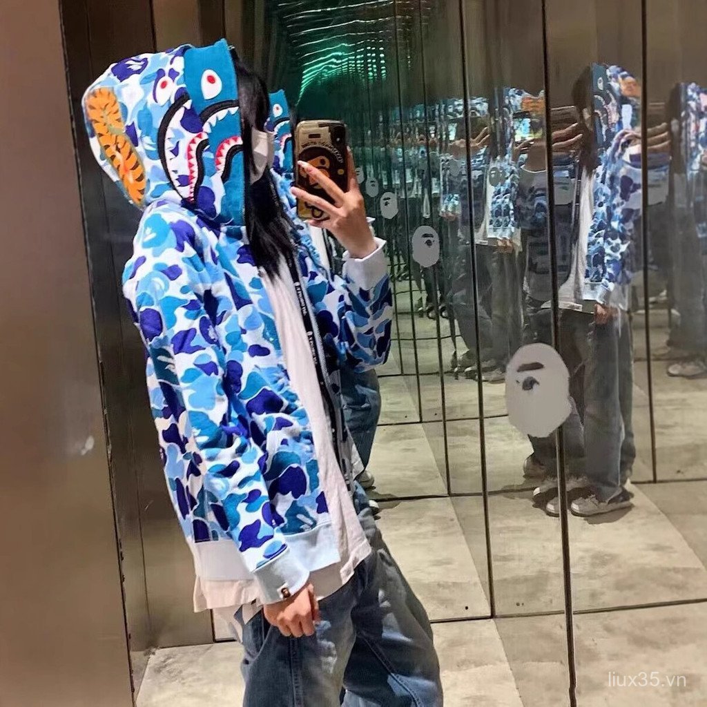 Bape Hoodie Cá Mập Nam Với Dây Kéo Đôi, Phù Hợp Dạo Phố