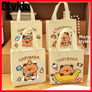 Túi Tote Capybara OLVIDO, Túi xách tay mua sắm không dệt Túi sinh nhật Capybara hoạt hình, Tái sử dụng Túi đóng gói di động
