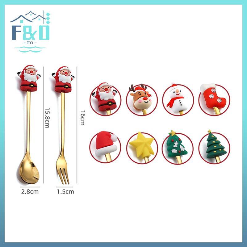 [F & O] Bộ thìa và nĩa Giáng sinh 2 / 4 / 6 chiếc, Bộ đồ ăn sáng tạo bằng thép không gỉ, Bộ nĩa và thìa tráng miệng trà cà phê {vn}