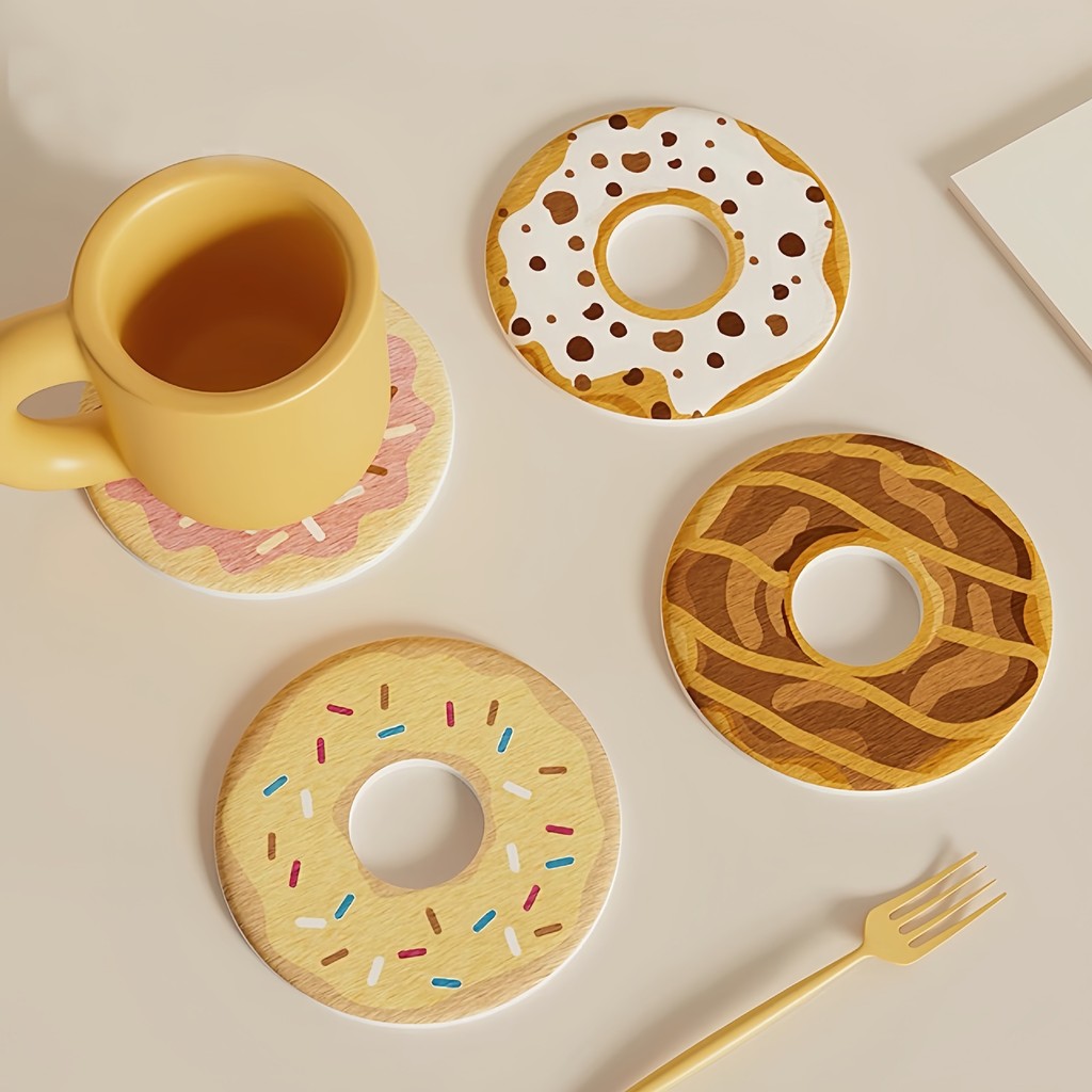 Lót Ly Hình Donut Dễ Thương | Đế Cốc Diatomite Cứng Hút Nước & Cách Nhiệt | Trang Trí Bàn Làm Việc & Phòng Khách