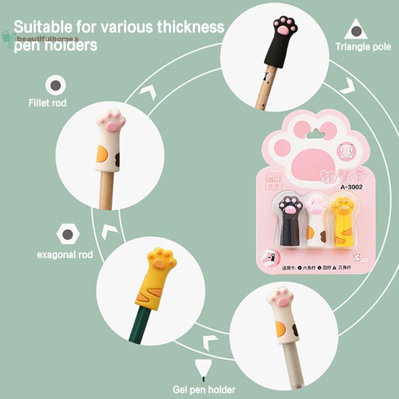BeautifulHomeA 3 Cái Đáng Yêu Paw Bút Dễ Thương Topper Có Nút Chặn Kim Điểm Silicon Bảo Vệ Bút Chì Mở Rộng Đồ Dùng Học Tập VN